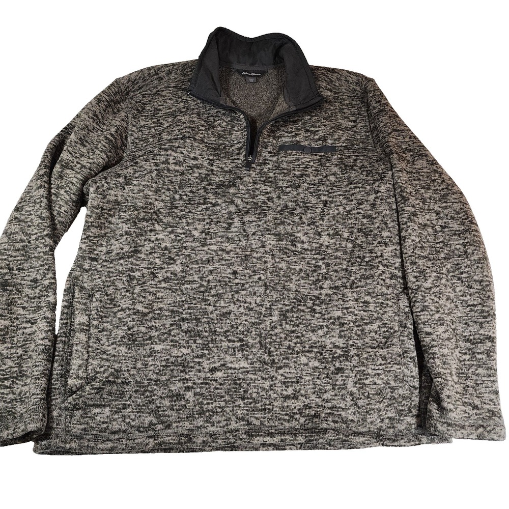 Eddie Bauer Mens L Quarter Zip Sweater Fleece Shirt Gray With Pockets
